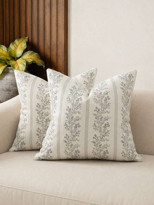 1pc Vintage Throw Pillow Covers, Striped Floral Pillow Cover Botanical Patterned Decorative Cushion Covers Modern Farmhouse Home Decor For Sofa Couch Bed Living Room