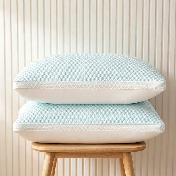 Two Cooling Ice-Tofu Pillows With Massage Beads, Featuring 900g Of Breathable Filling, Ideal For Those Who Feel The Heat. With An Adjustable Zip And Machine-Washable Design, They Provide Year-Round Support For Side, Back And Stomach Sleepers.